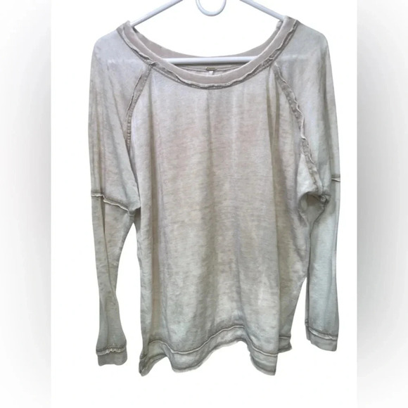 Free People distressed faded cream/tan long sleeve tee shirt - Picture 1 of 9